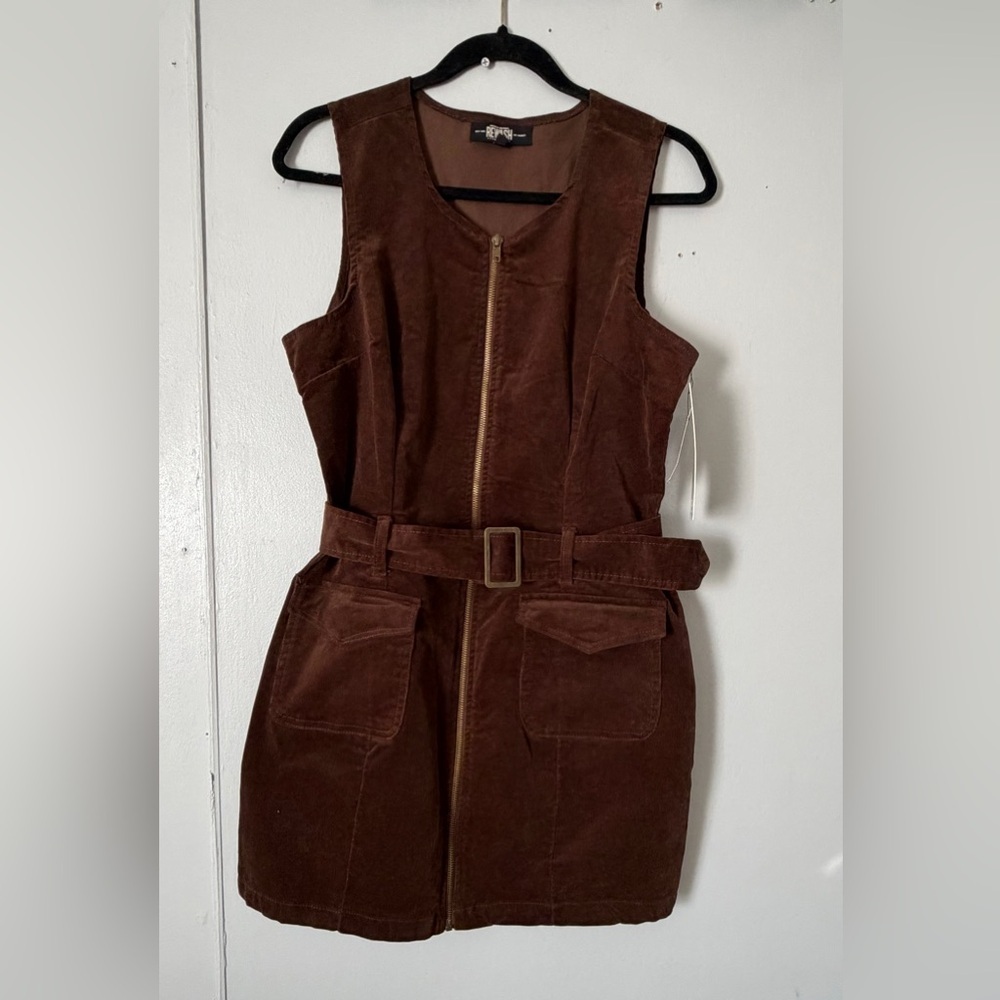 Rewash Brown Zip-Front Mini Dress - Picture 2 of 6